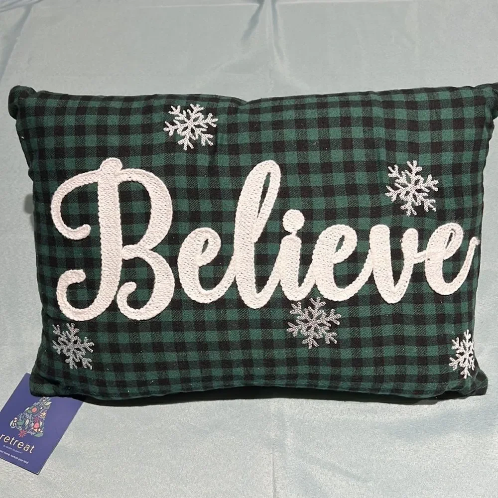 Buffalo Plaid Christmas Holiday‎ Believe Lumbar Pillows